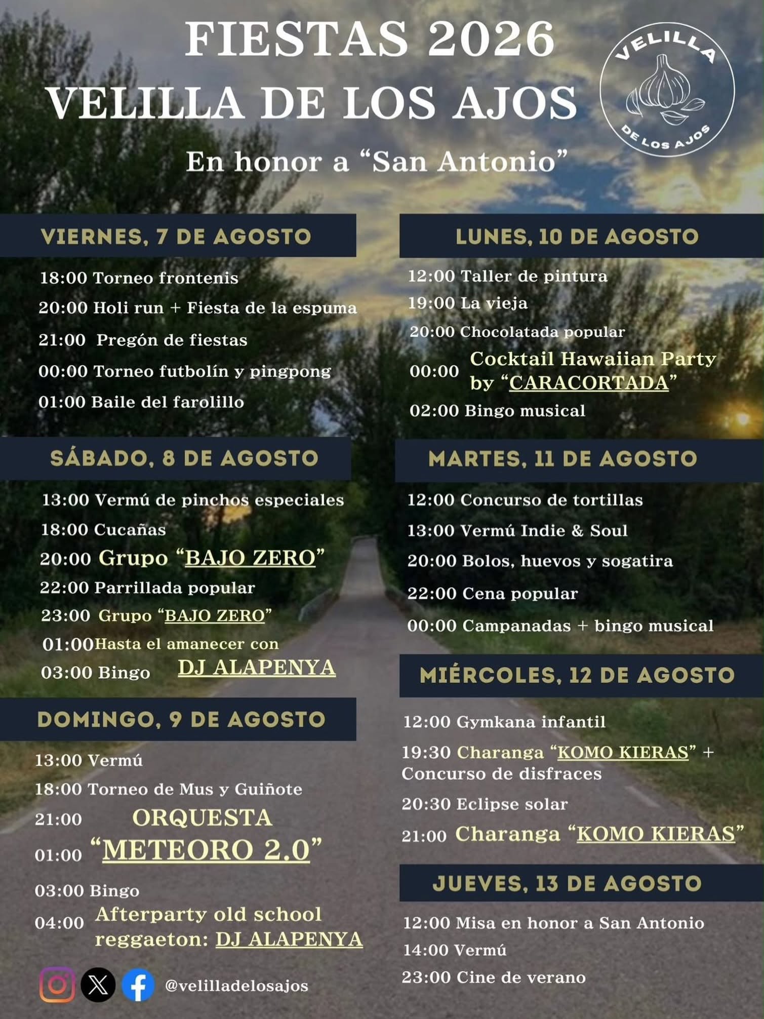 Fiestas de Velilla de los Ajos 2026